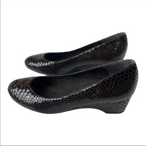 Stuart Weitzman Snake Embossed Wedge in Tortoise Color